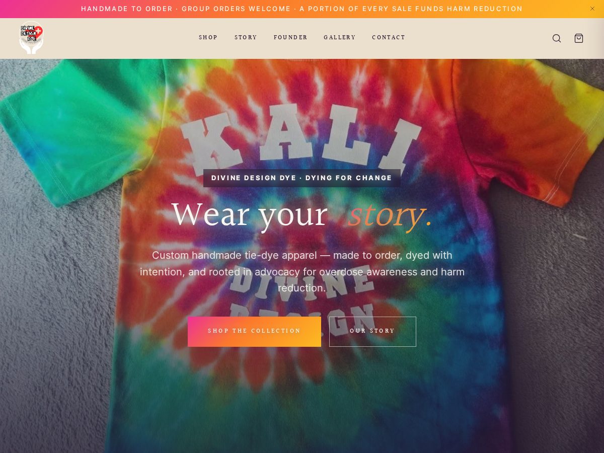 Landing-page snapshot of divinedesigndye.com