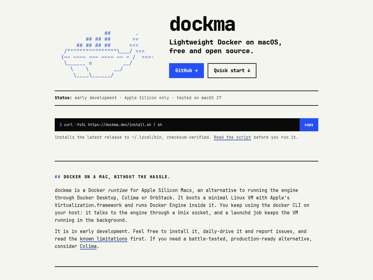 Landing-page snapshot of dockma.dev