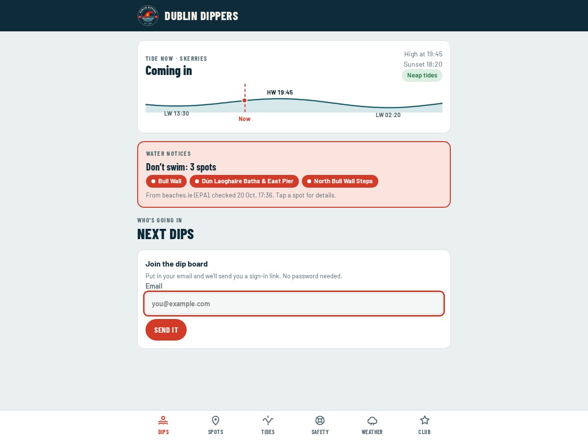 Landing-page snapshot of dublindippers.com