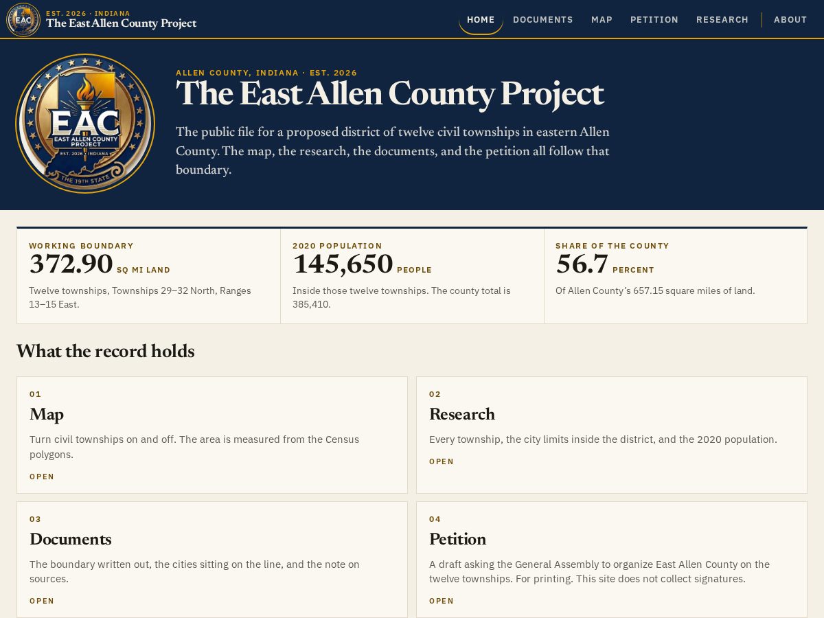 Landing-page snapshot of eastallencounty.com