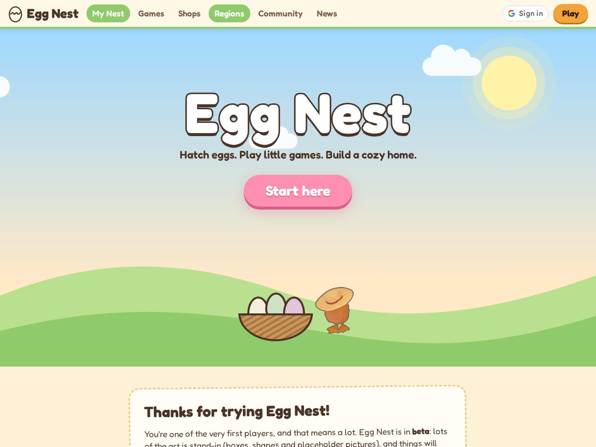 Landing-page snapshot of eggnestadventure.com