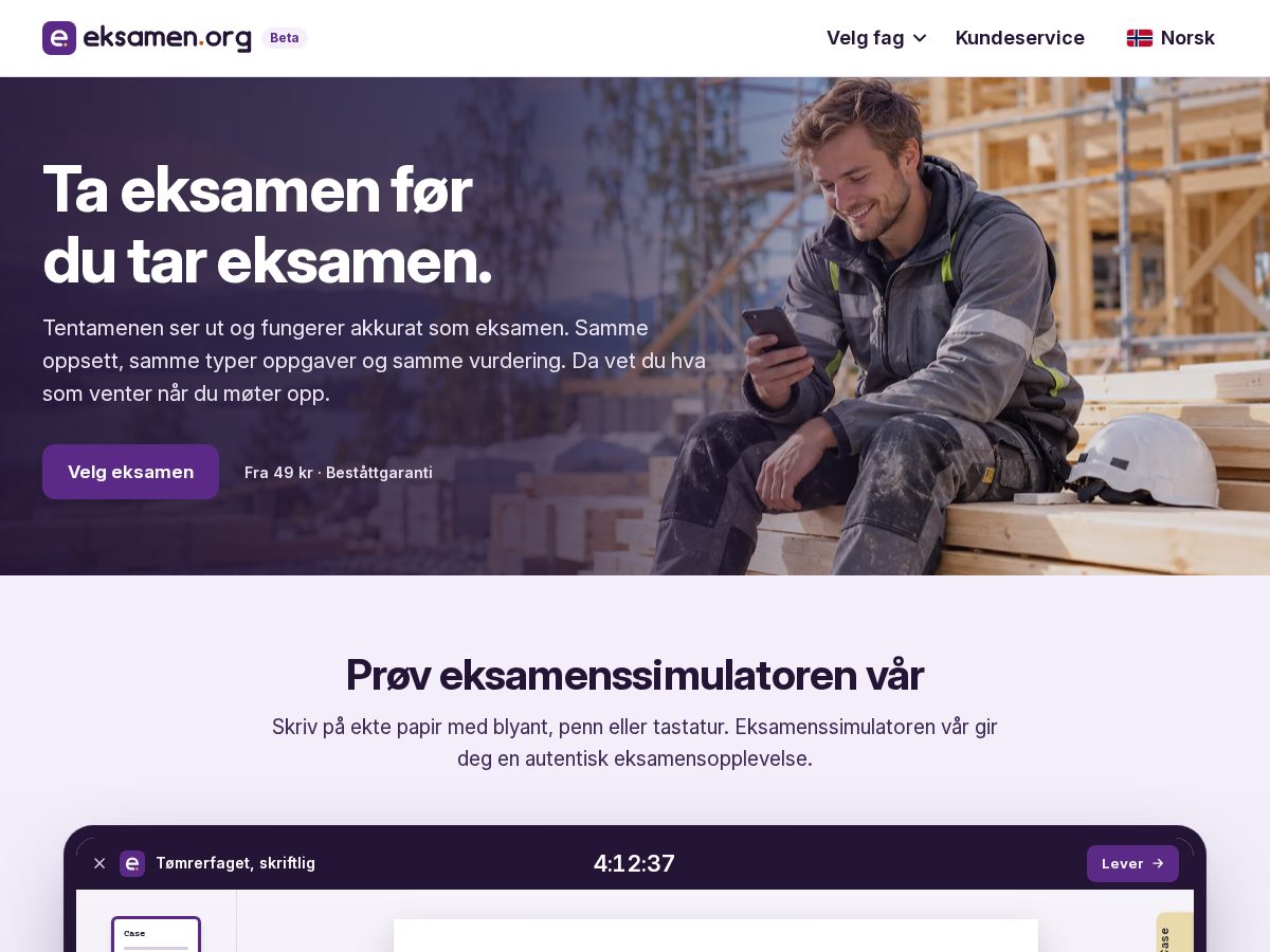 Landing-page snapshot of eksamen.org