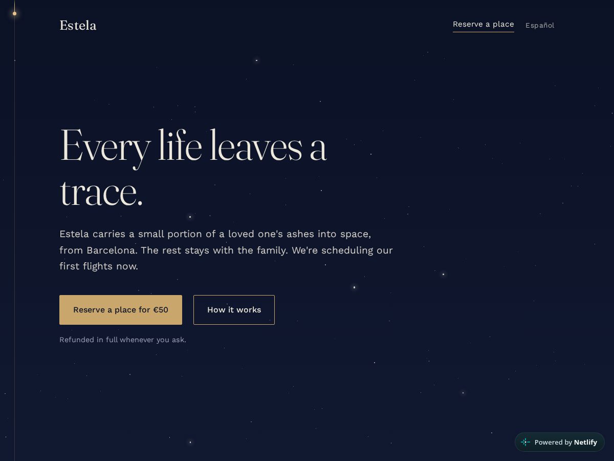 Landing-page snapshot of estelamemorial.com