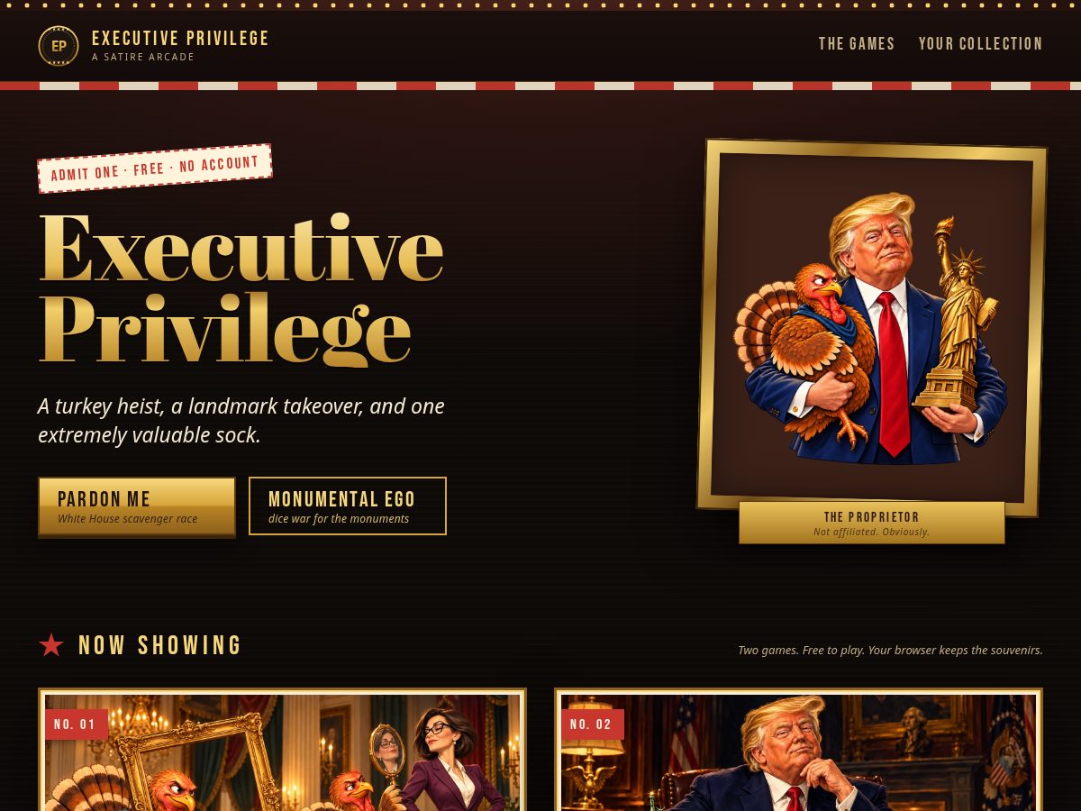Landing-page snapshot of executiveprivilegegames.com