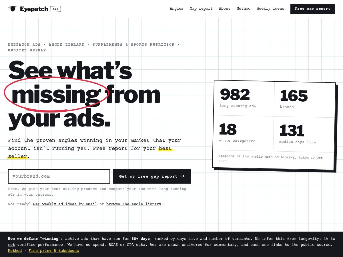 Landing-page snapshot of eyepatchads.com