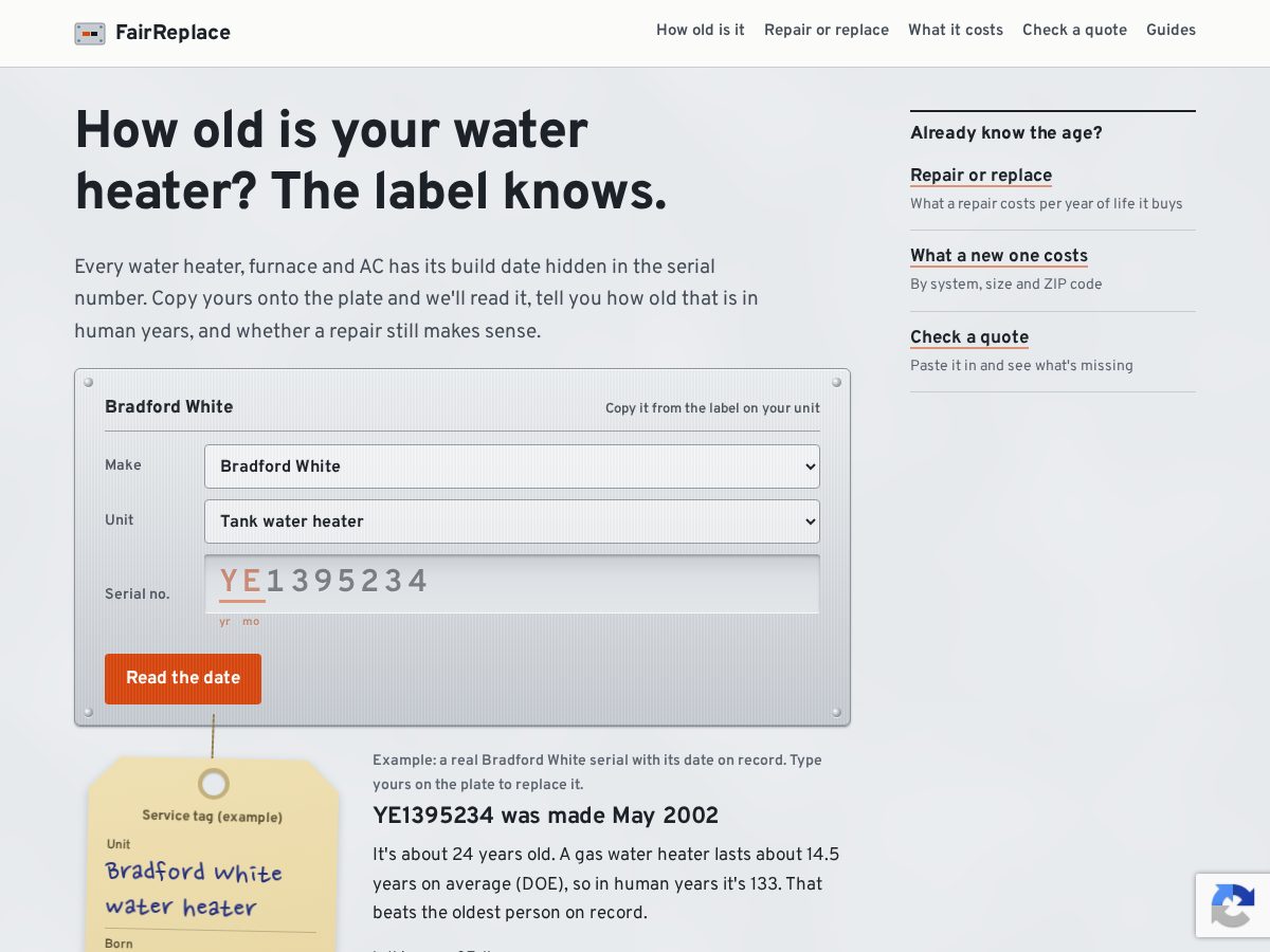 Landing-page snapshot of fairreplace.com