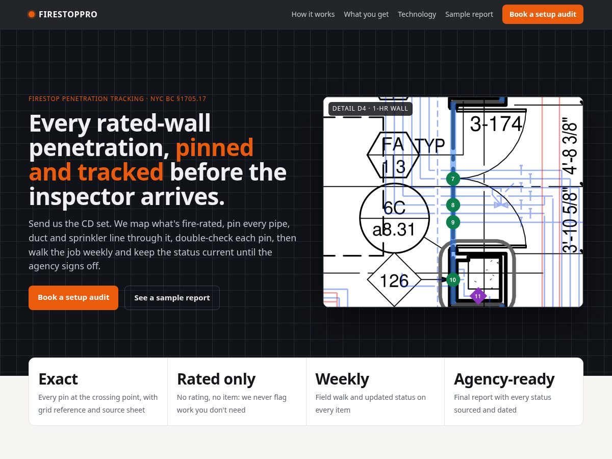 Landing-page snapshot of firestoppro.app