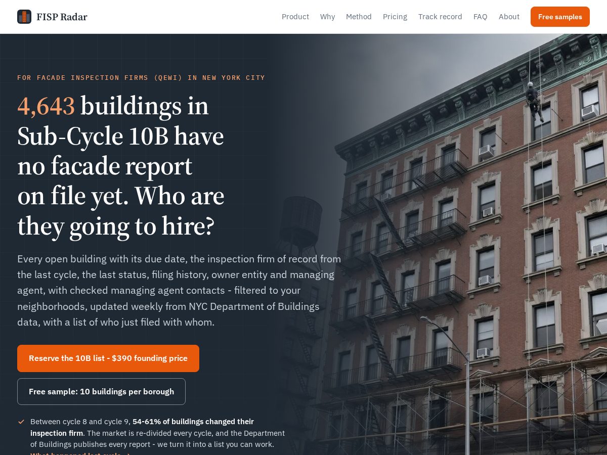 Landing-page snapshot of fispradar.com