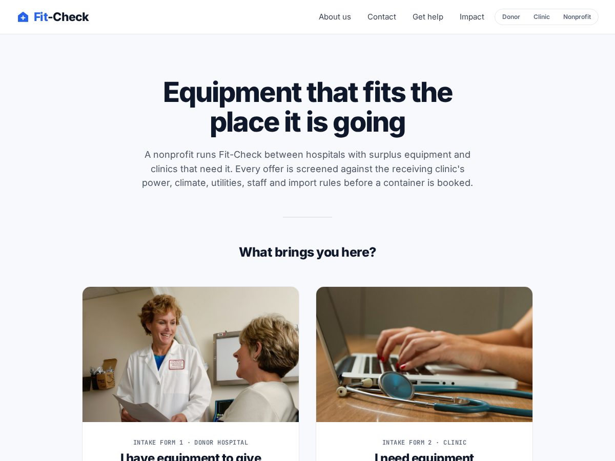 Landing-page snapshot of fitcheck.care