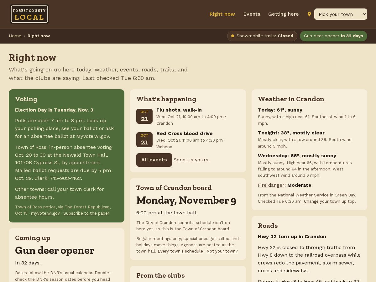 Landing-page snapshot of forestcountylocal.com