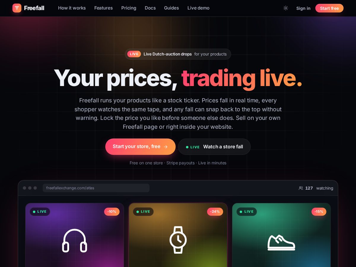 Landing-page snapshot of freefallexchange.com