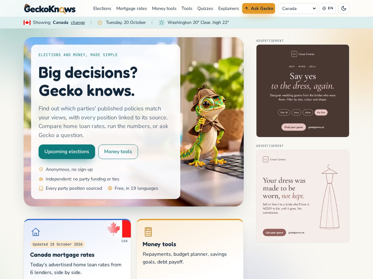 Landing-page snapshot of geckoknows.com