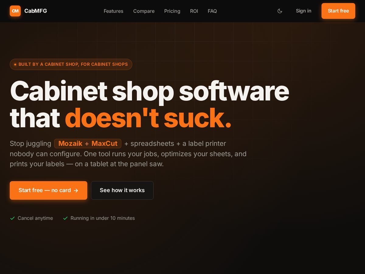 Landing-page snapshot of getcabmfg.com