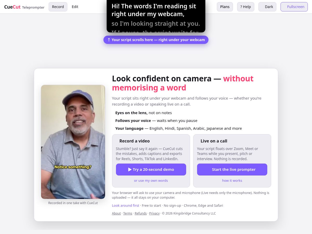 Landing-page snapshot of getcuecut.com
