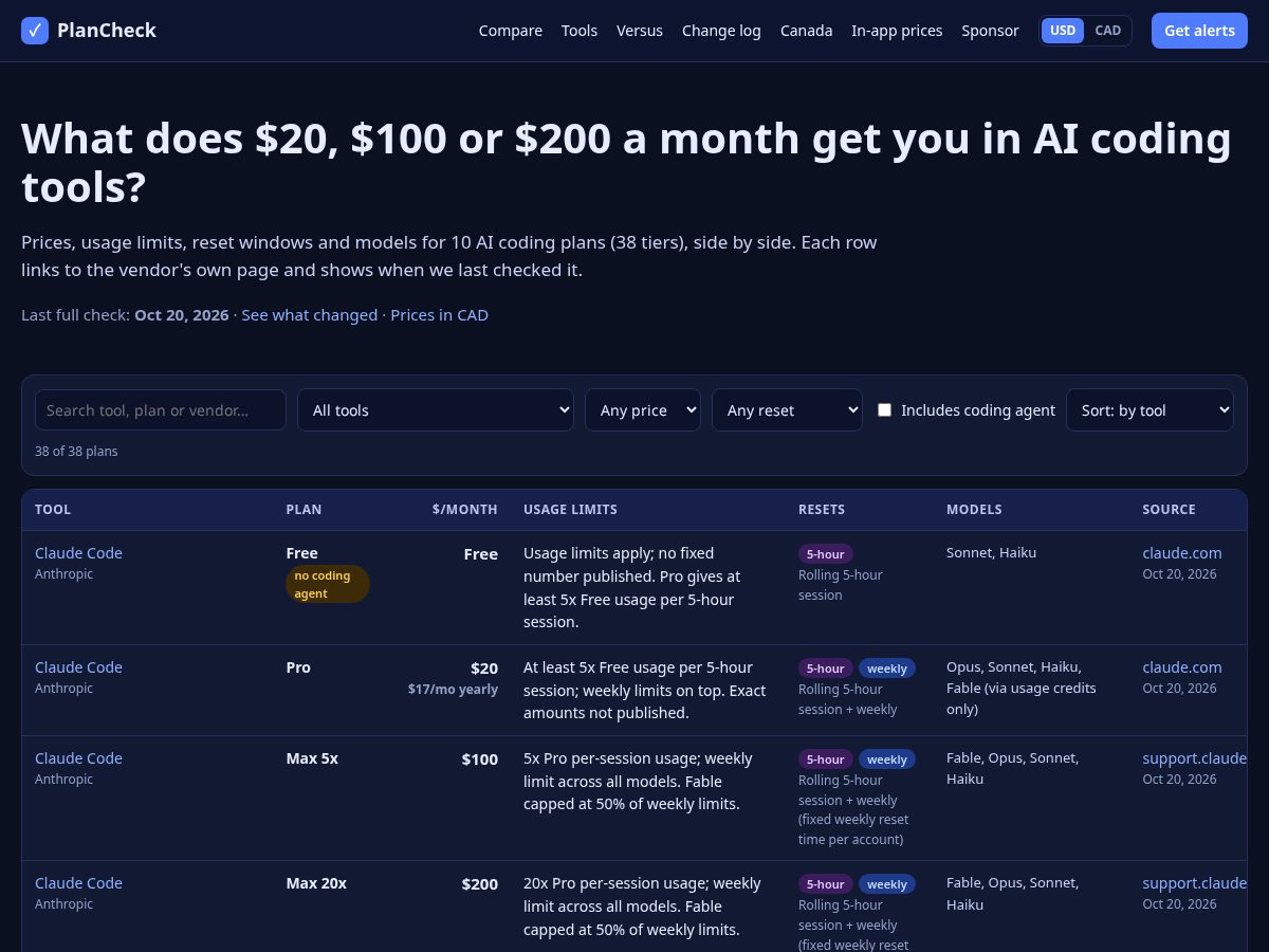 Landing-page snapshot of getplancheck.com