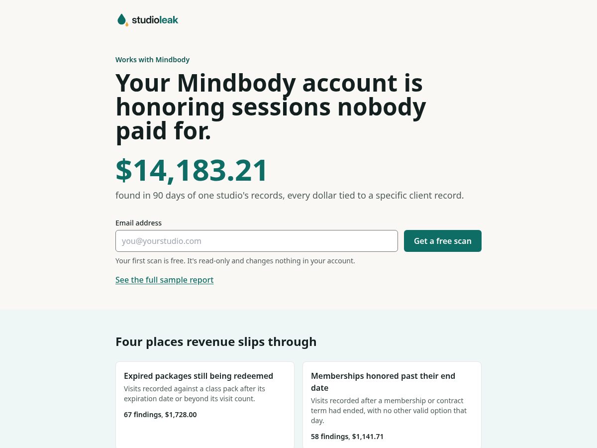 Landing-page snapshot of getstudioleak.com