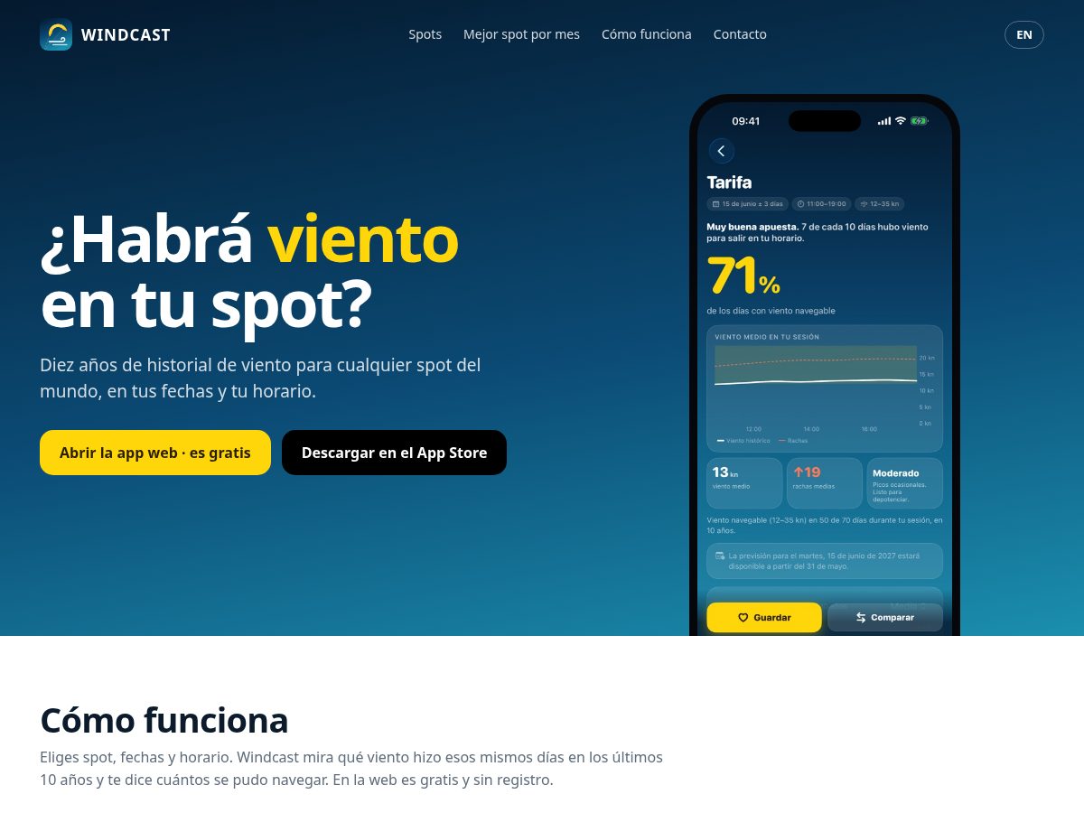 Landing-page snapshot of getwindcast.com