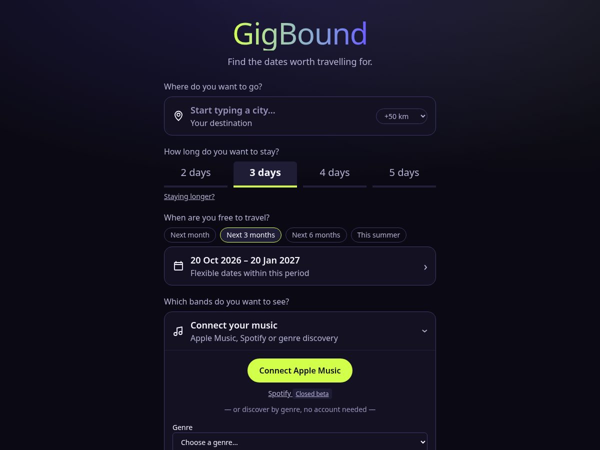 Landing-page snapshot of gigbound.app