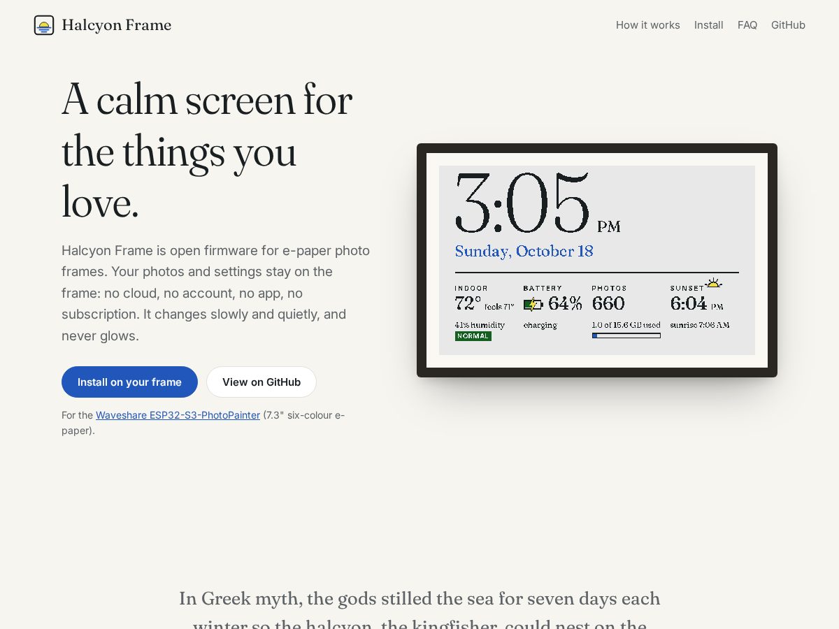 Landing-page snapshot of halcyonframe.com
