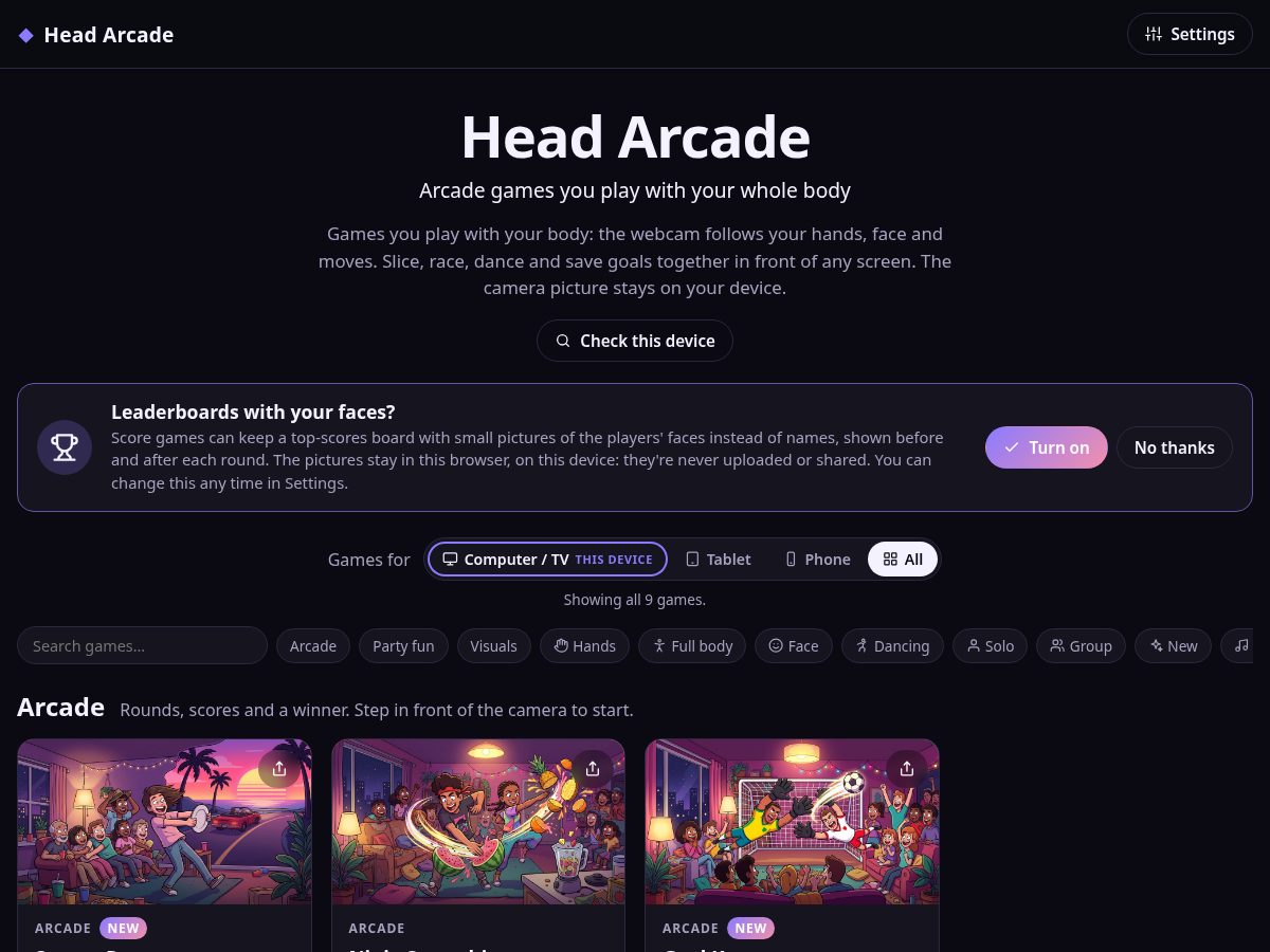 Landing-page snapshot of headarcade.com