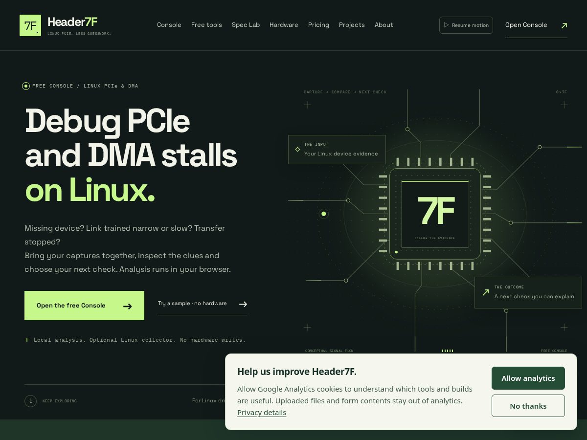 Landing-page snapshot of header7f.com