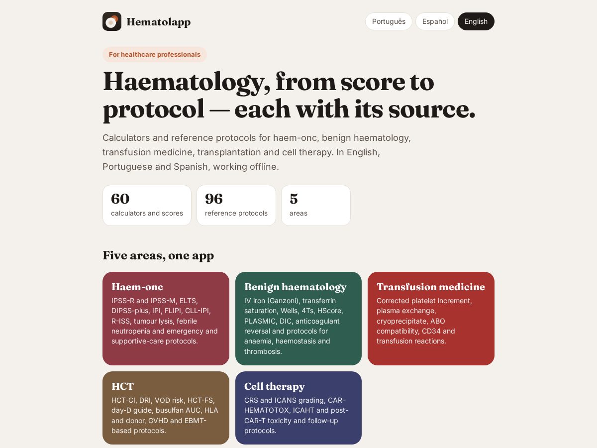 Landing-page snapshot of hematolapp.com