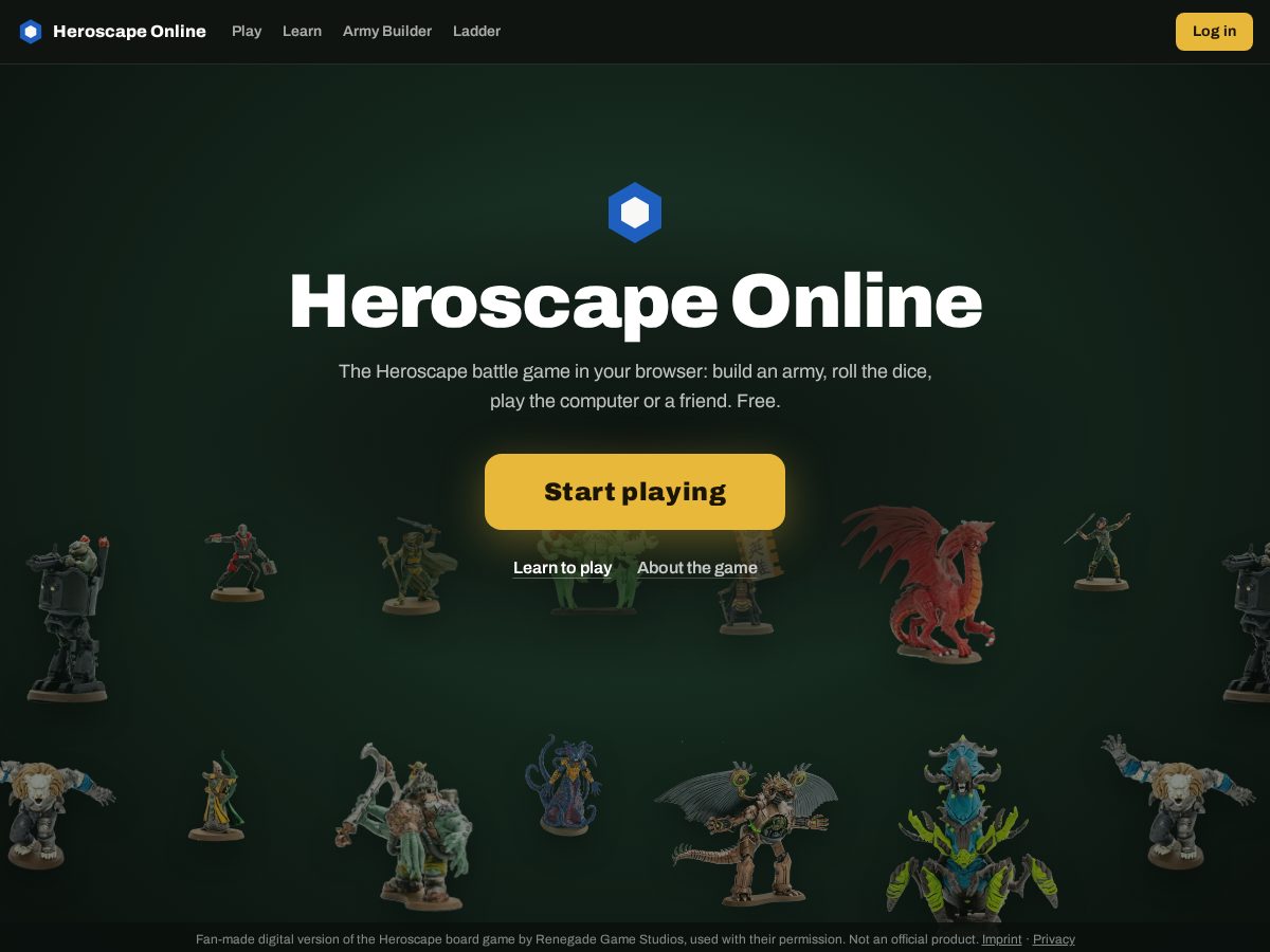Landing-page snapshot of heroscapeonline.com
