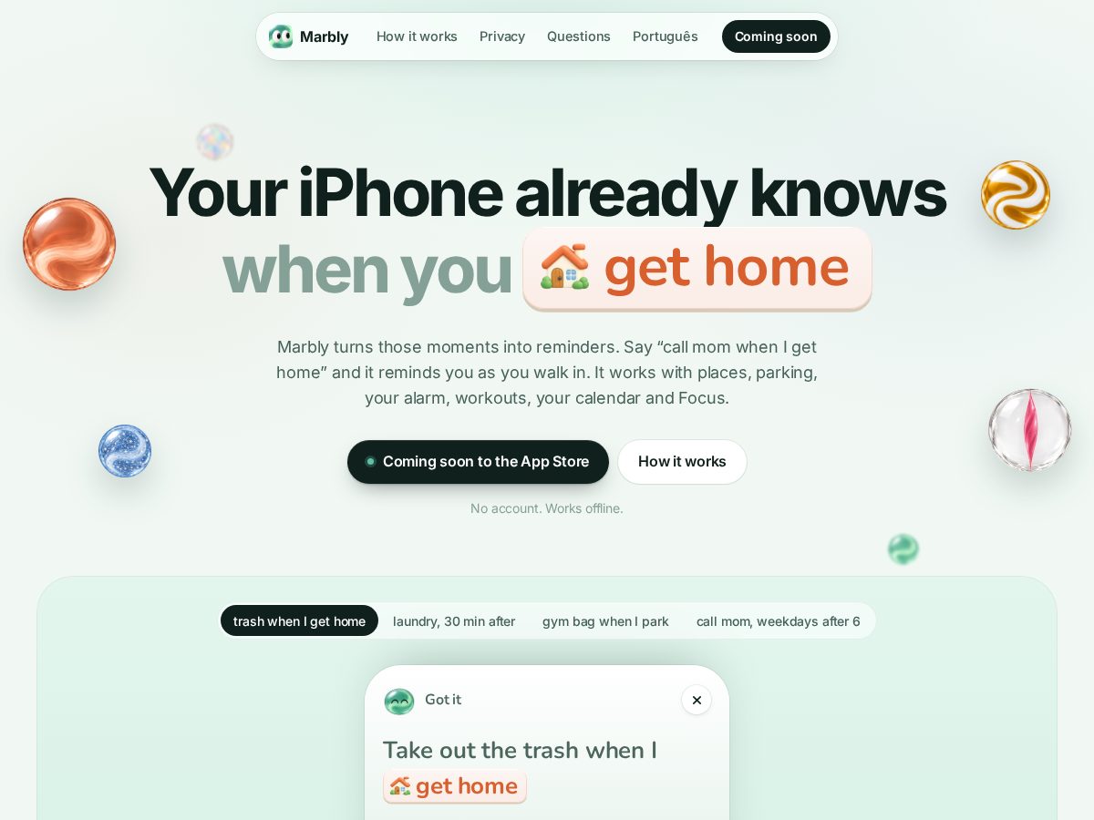 Landing-page snapshot of heymarbly.com