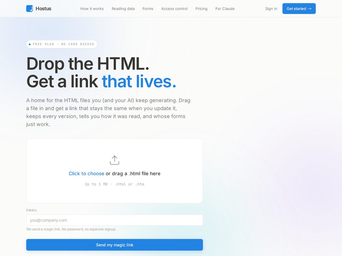 Landing-page snapshot of hostus.page
