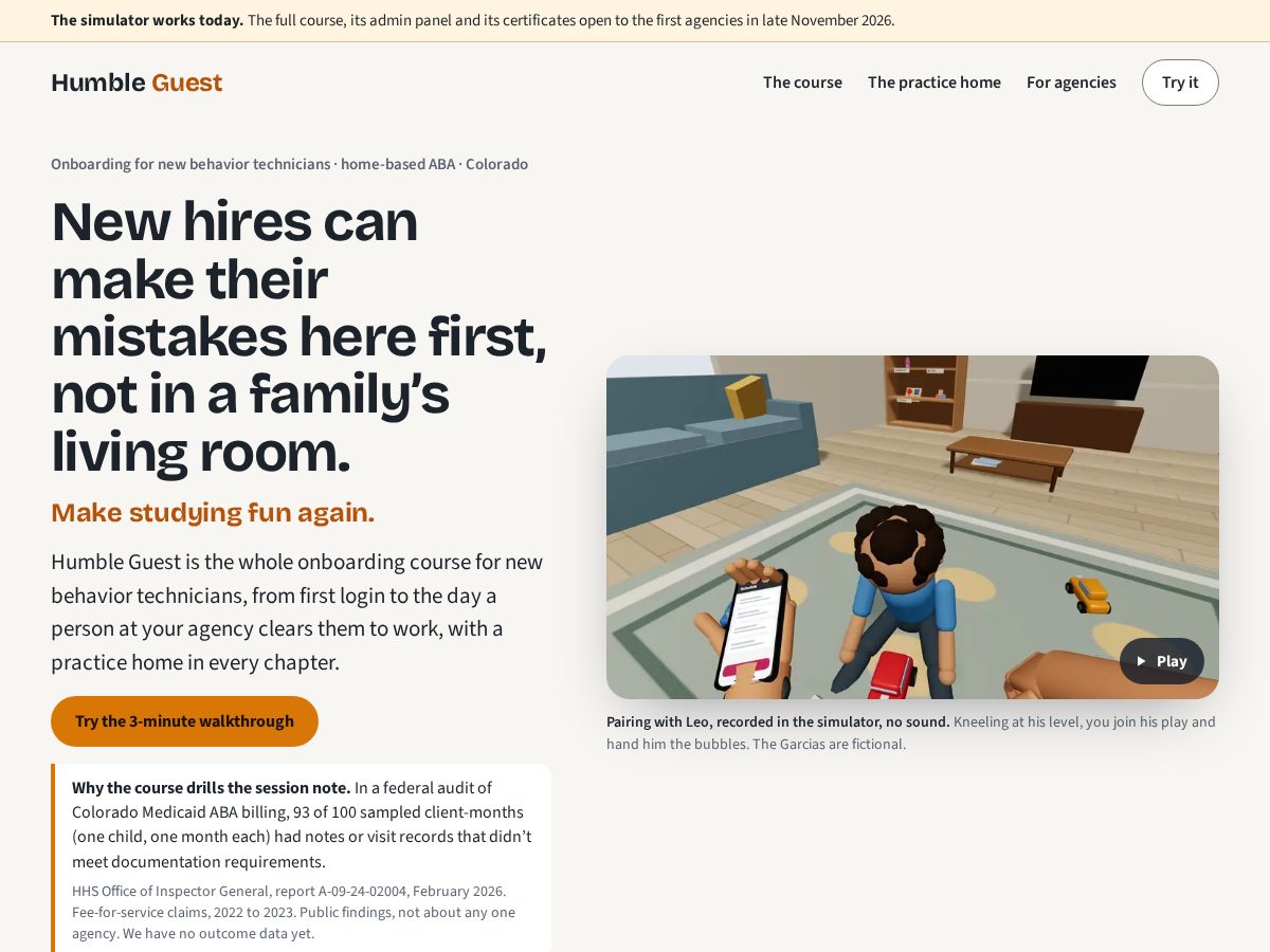 Landing-page snapshot of humbleguest.com