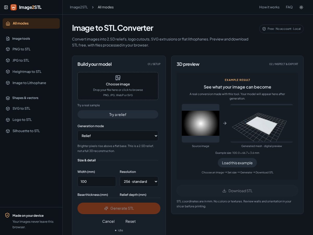 Landing-page snapshot of image2stl.app