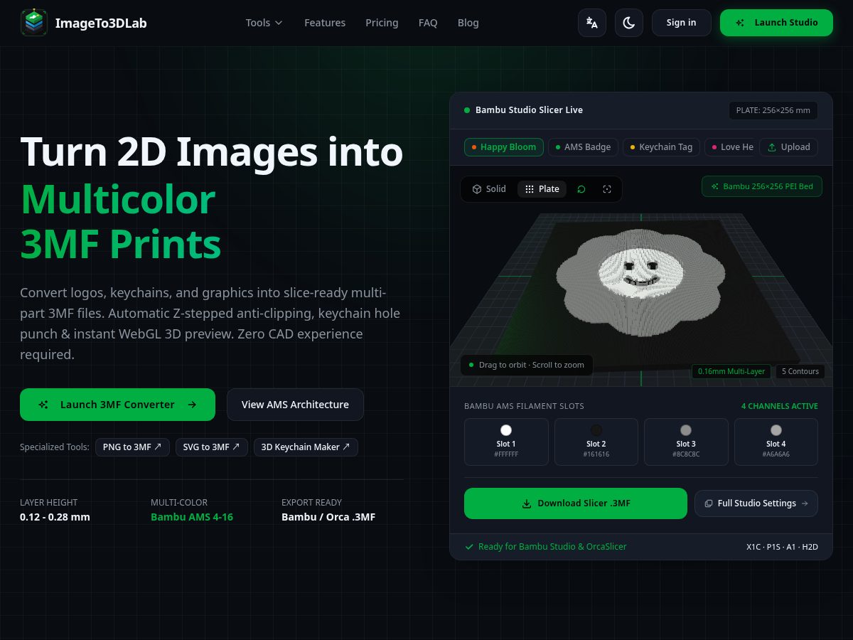 Landing-page snapshot of imageto3dlab.com
