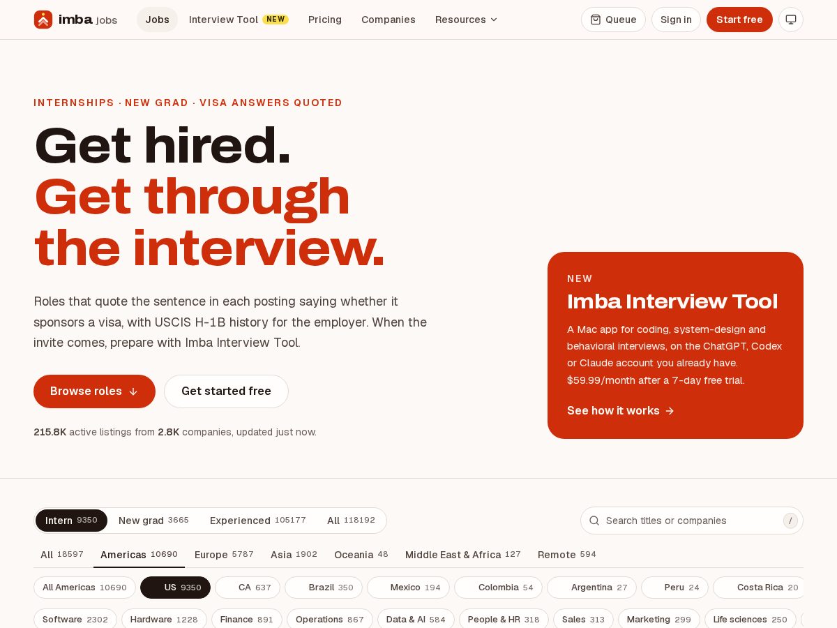 Landing-page snapshot of imbajobs.com