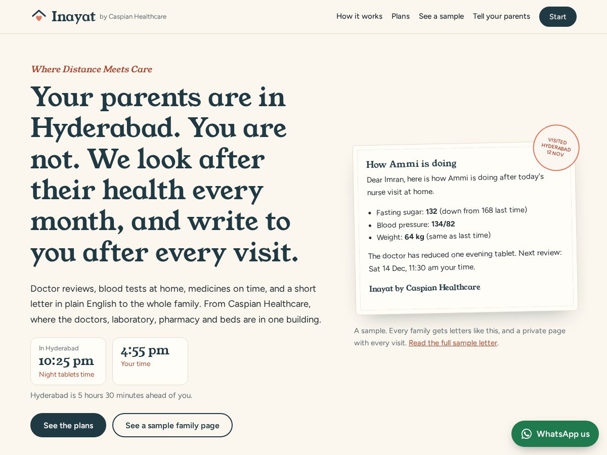 Landing-page snapshot of inayatcare.com
