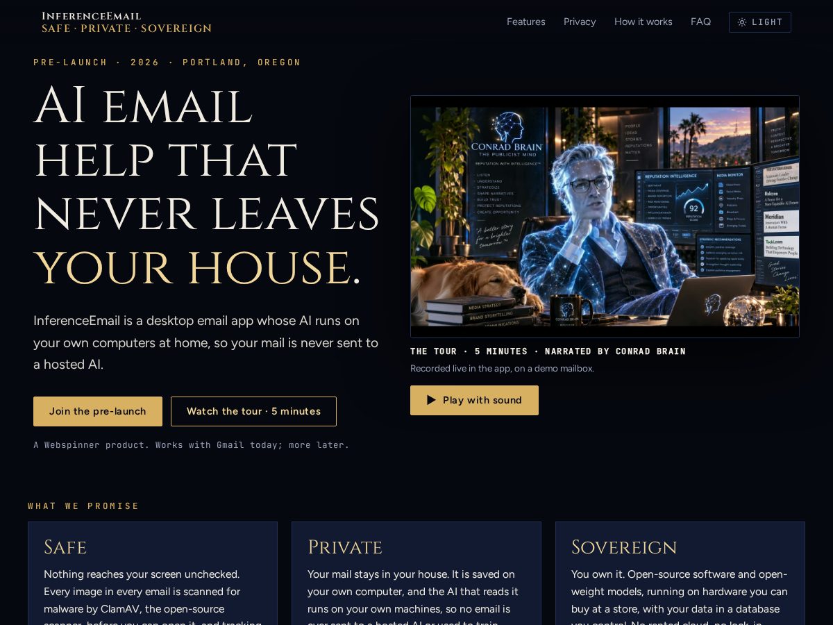 Landing-page snapshot of inferenceemail.com