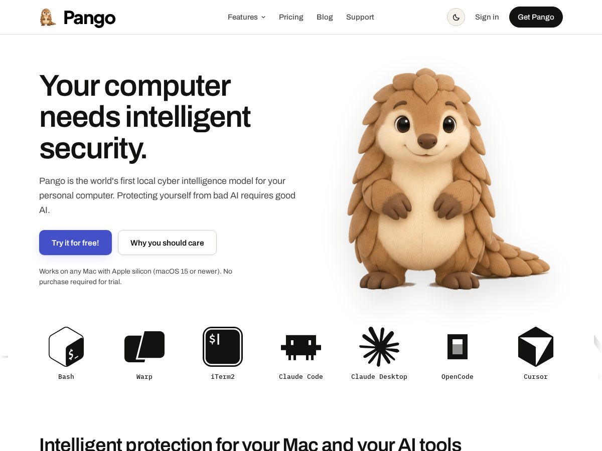 Landing-page snapshot of installpango.app