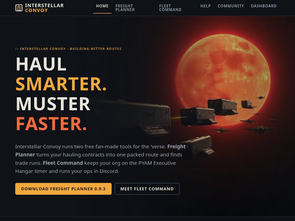 Landing-page snapshot of interstellarconvoy.com