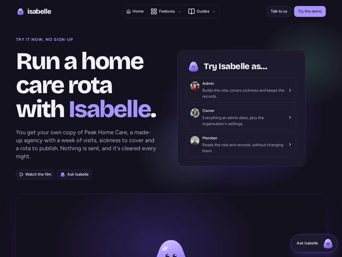 Landing-page snapshot of isabelle.care