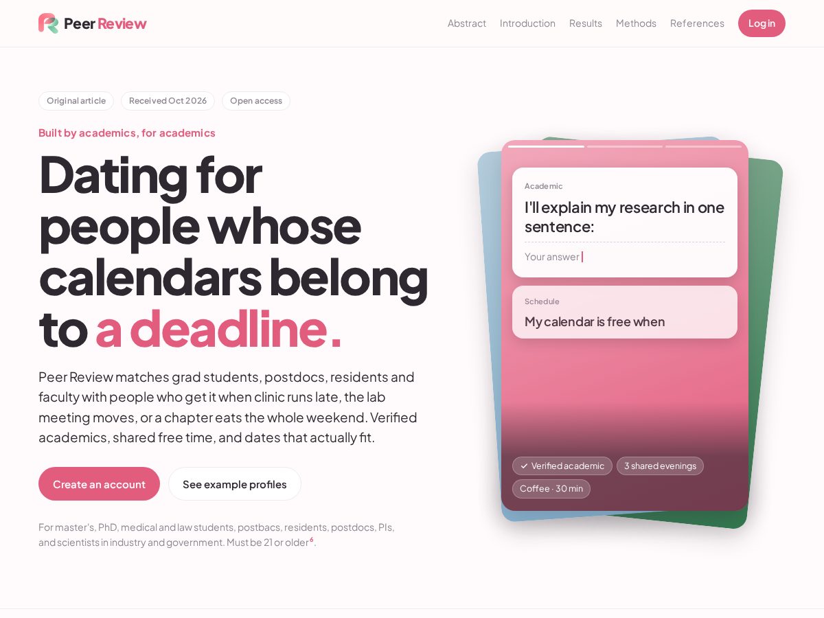 Landing-page snapshot of joinpeerreview.com