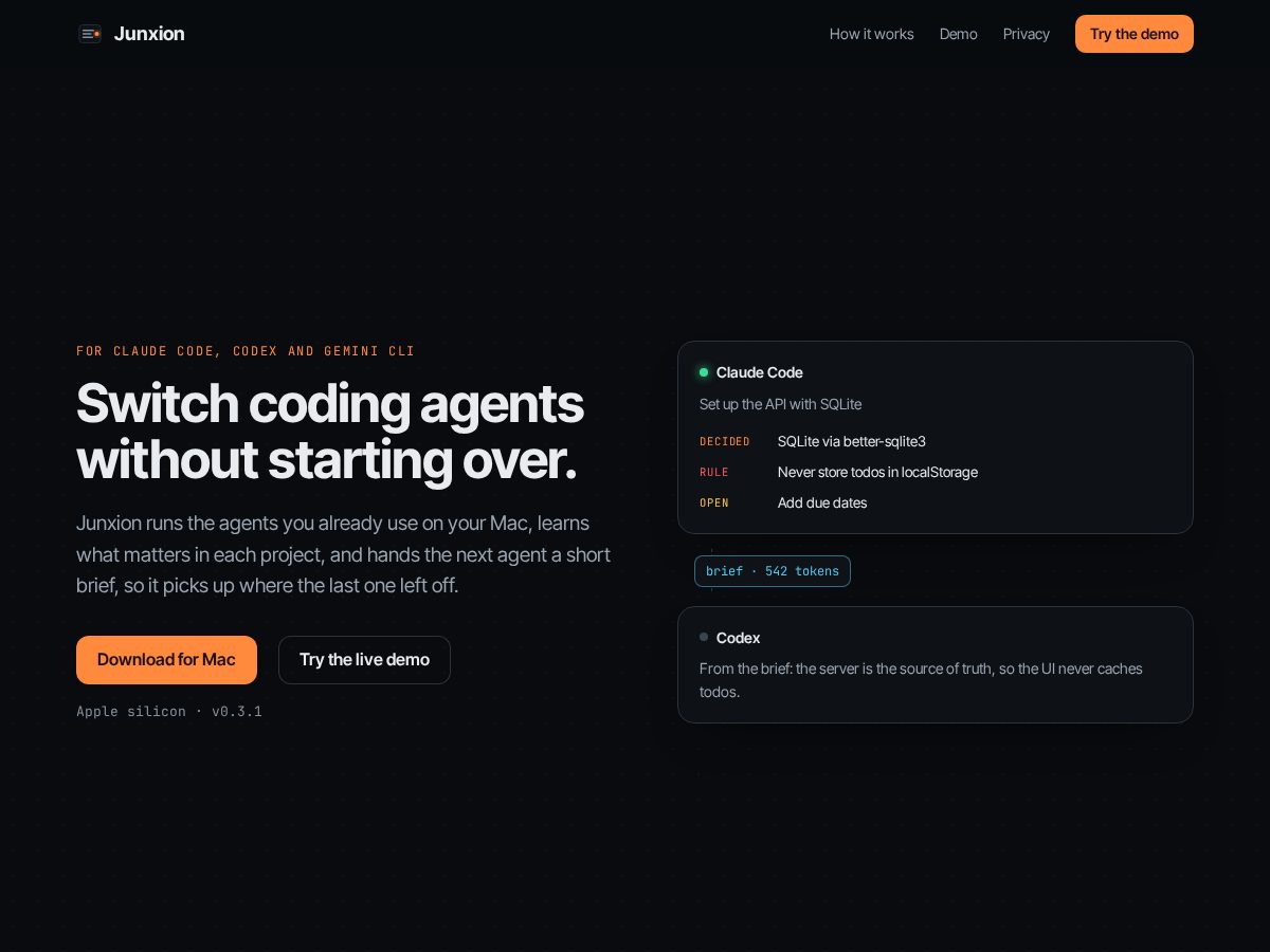 Landing-page snapshot of junxionhub.dev