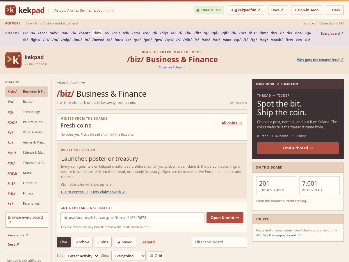 Landing-page snapshot of kekpad.fun