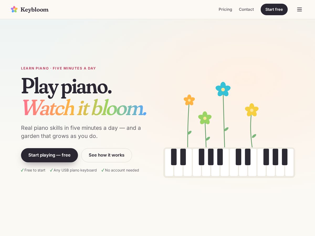 Landing-page snapshot of keybloom.app