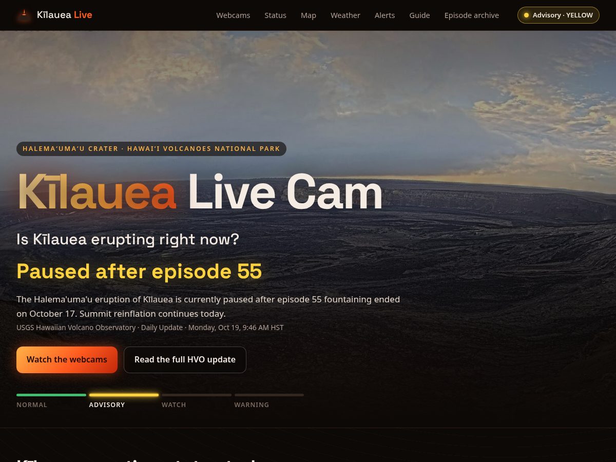 Landing-page snapshot of kilauealive.com