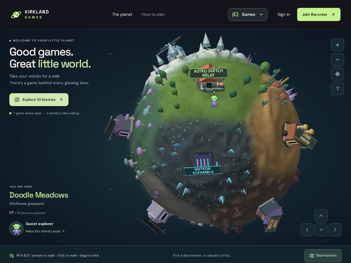 Landing-page snapshot of kirklandgames.com