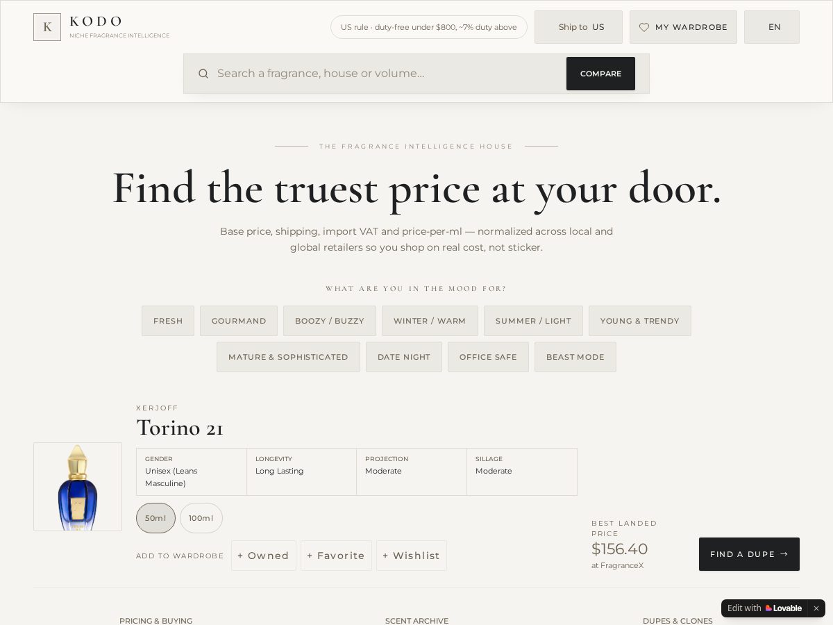 Landing-page snapshot of kodofragrance.com