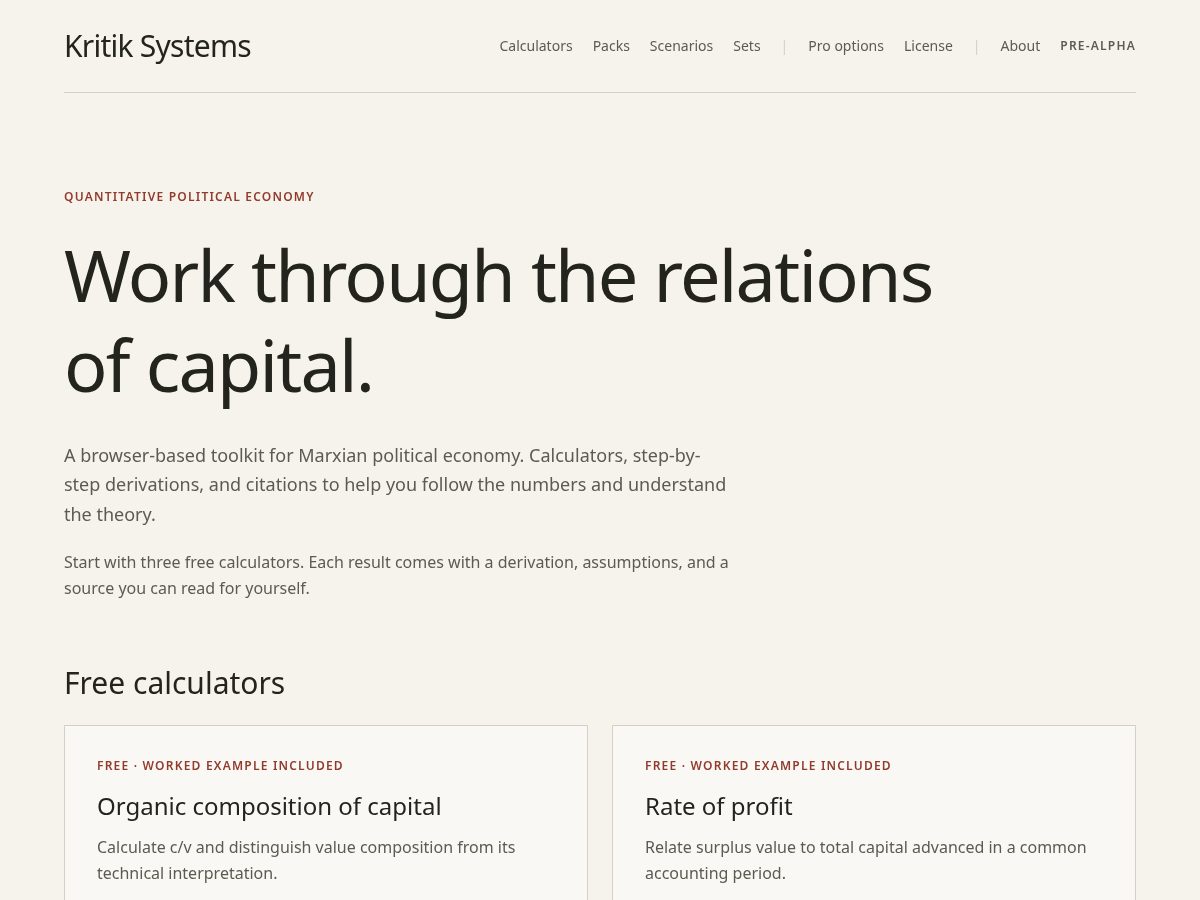 Landing-page snapshot of kritik.systems