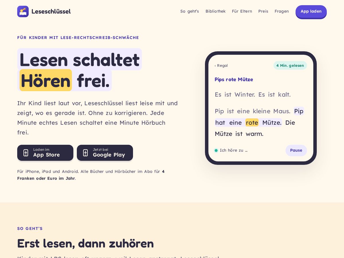 Landing-page snapshot of leseschluessel.app