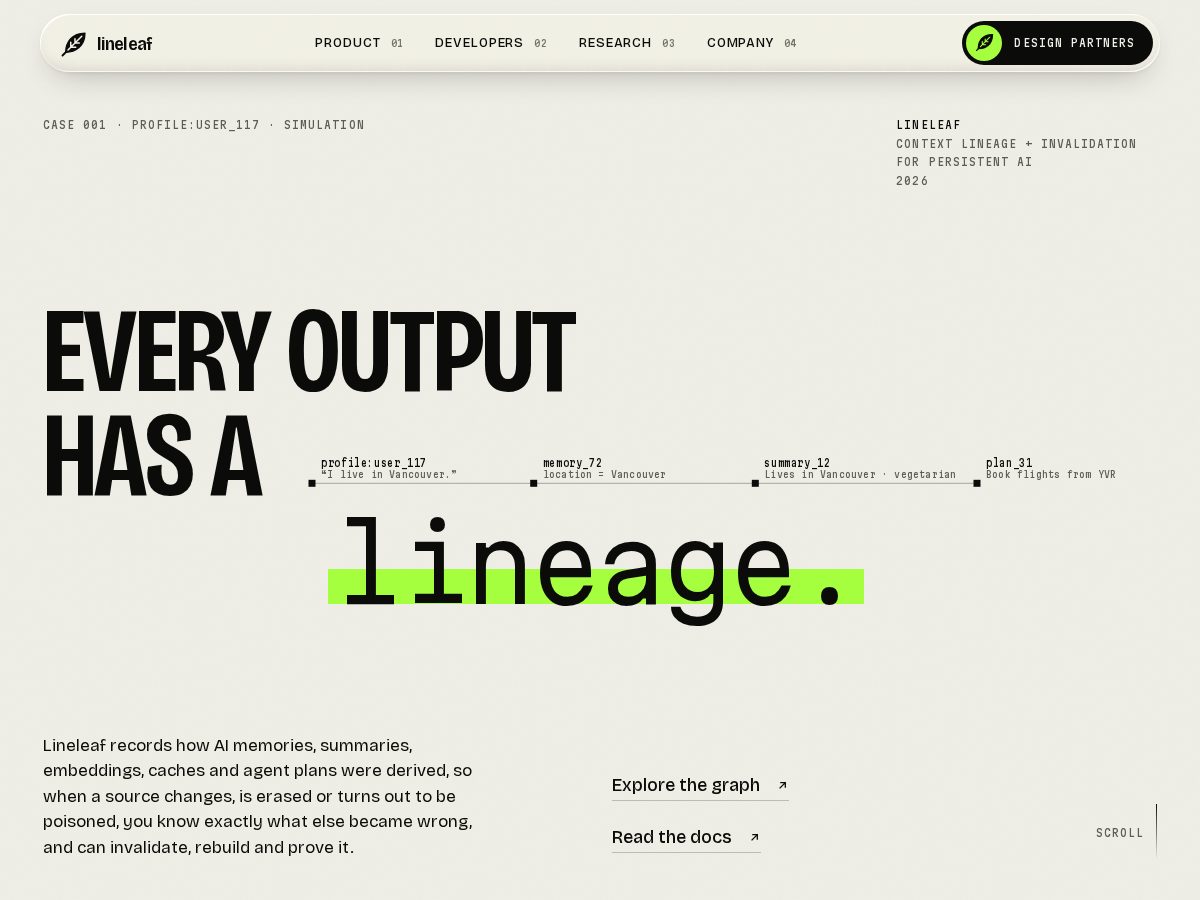 Landing-page snapshot of lineleaf.dev