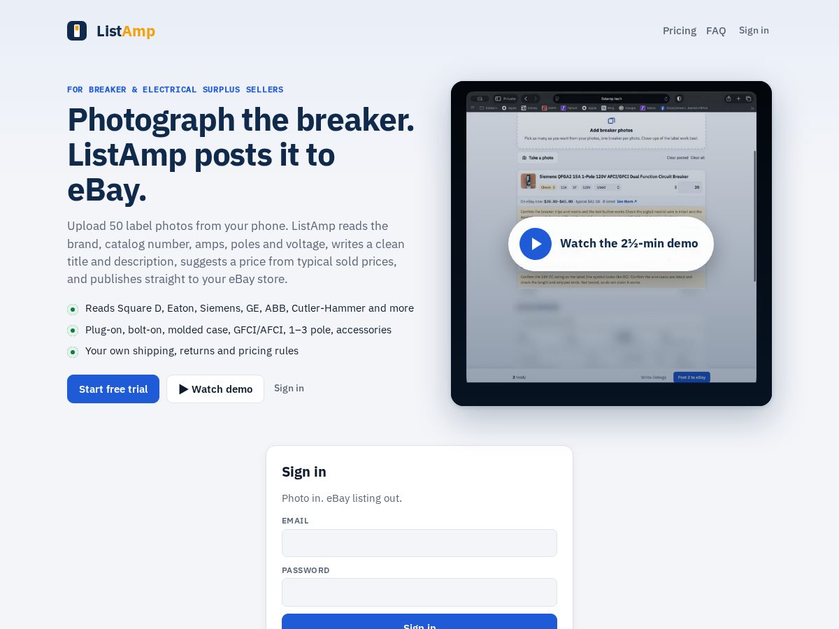 Landing-page snapshot of listamp.tech