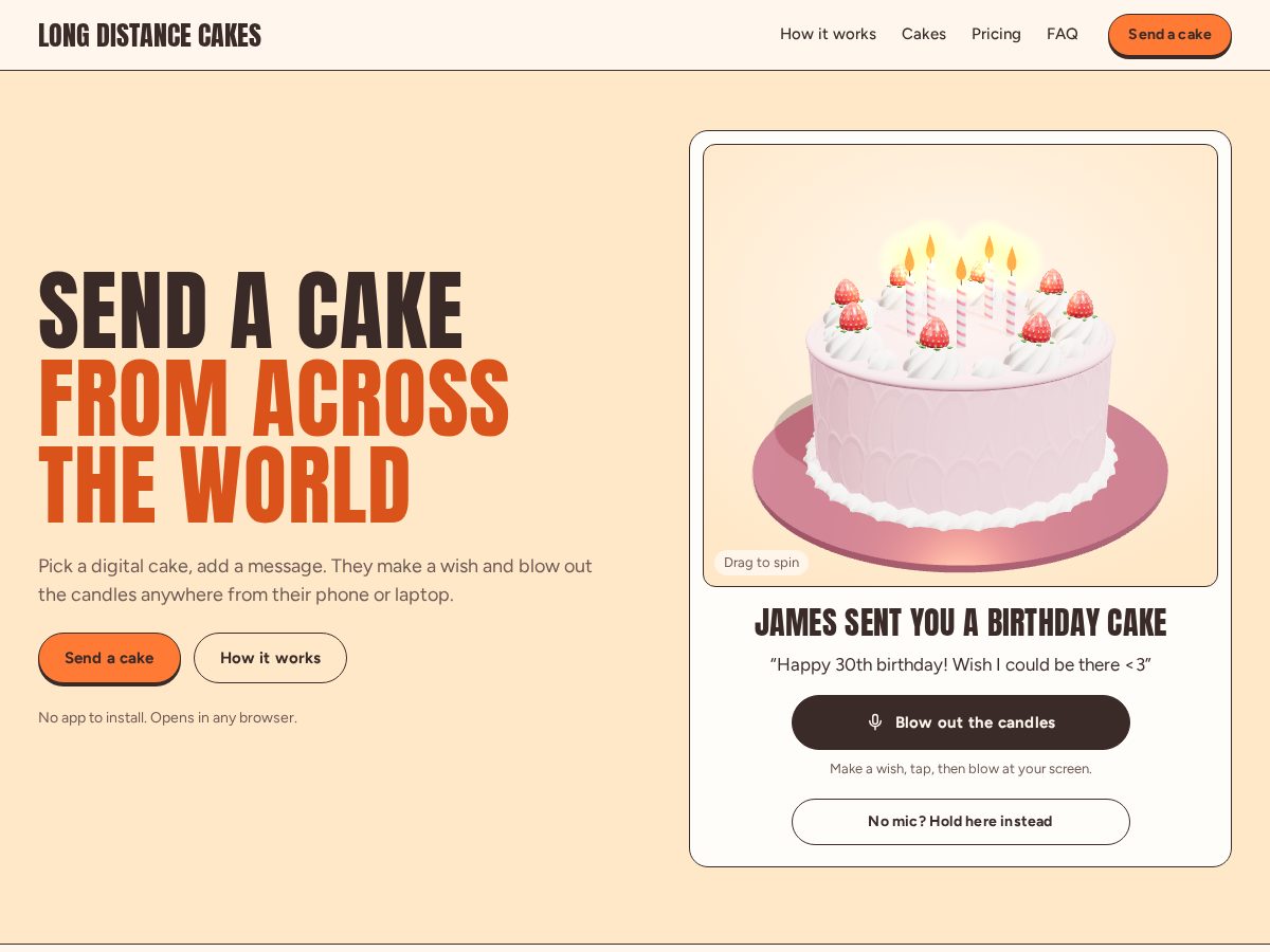 Landing-page snapshot of longdistancecakes.com